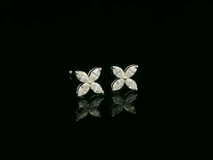 Diamond floral stud earrings in 18K white gold with marquise-cut diamonds totaling 0.34 carat by Emirates Diamonds
