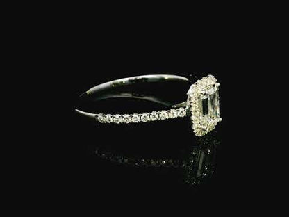 Stunning 18K White Gold Emerald Cut Diamond Engagement Ring with Halo | 0.63ct Center Diamond