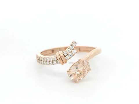 18K rose gold oval morganite and diamond crossover ring 0.65 carat by Emirates Diamonds