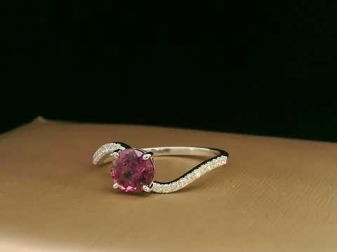 18K White Gold Rhodolite and Diamond Curve Ring