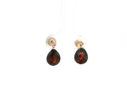 Garnet pear drop earrings with pink sapphire accents in 18K yellow gold Emirates Diamonds
