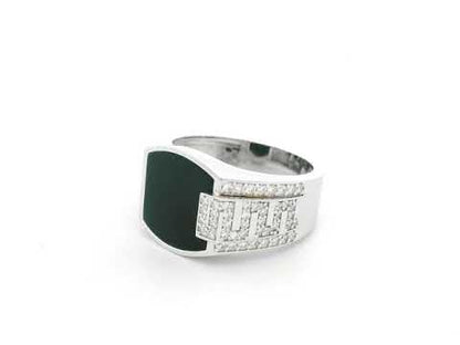 Black Onyx & Diamond Signet Ring in 18K White Gold
