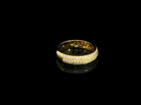 Three row diamond band ring in 18K yellow gold with round diamonds