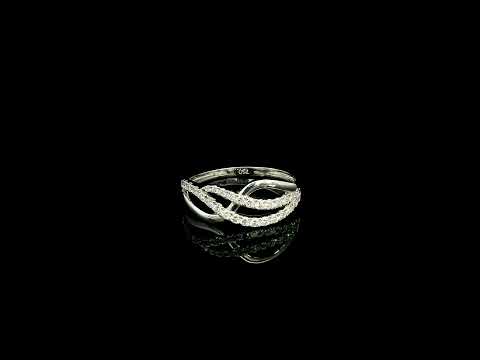 18K white gold diamond crossover ring featuring an elegant flowing design with 0.39 carat natural pavé-set diamonds.