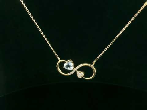 Infinity loop necklace with heart-cut aquamarine in gold