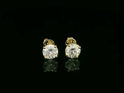 18K yellow gold 1.60ct round diamond solitaire stud earrings, VS1 I color, GIA certified – Emirates Diamonds