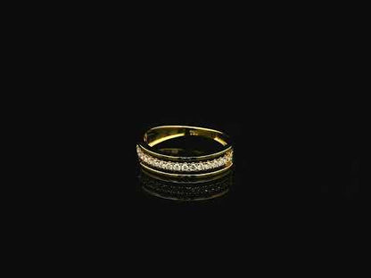 Diamond triple row band ring in 18K yellow gold with 0.25 carat natural diamonds and contemporary layered openwork design.