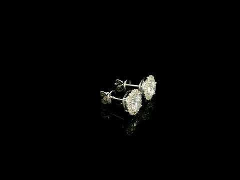 GIA certified round diamond halo stud earrings in 18K white gold with D colour natural centre diamonds