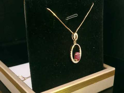 18K Rose Gold Oval Shape Ruby and Diamond Pendant