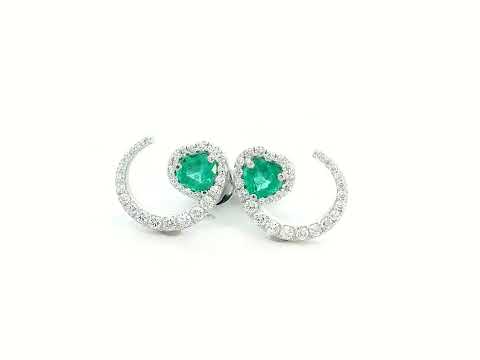 Luxury 18K gold heart-shaped emerald and diamond earrings – 0.55 Ct emeralds, 0.42 Ct diamonds, elegant stud design