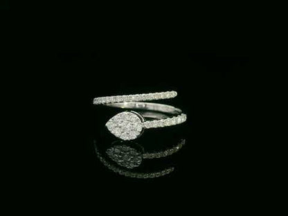 18K gold diamond wrap ring featuring a pavé double-band design with a pear-shaped motif.