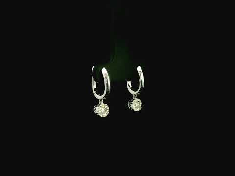Diamond drop hoop earrings in 18K white gold with cluster diamond drops