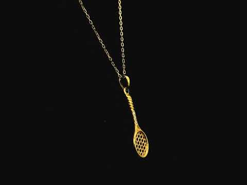 18K yellow gold tennis racket pendant necklace with diamond accents by Emirates Diamonds