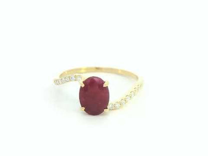 18K Yellow Gold, Oval Shape Ruby and Diamond Ring