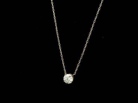18K yellow gold solitaire necklace featuring a 1.01 carat GIA certified round brilliant natural diamond in a classic four-prong setting.