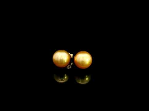 South Sea golden pearl stud earrings in 18K yellow gold with luminous round golden pearls