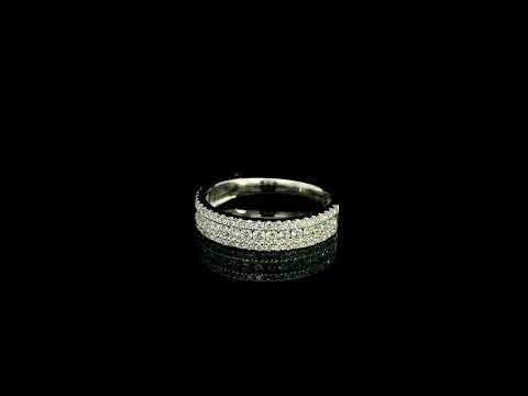 Multi row natural diamond band ring in 18K white gold with round brilliant diamonds and pavé detailing