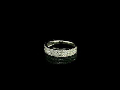 Multi row natural diamond band ring in 18K white gold with round brilliant diamonds and pavé detailing