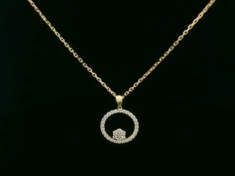 18K gold diamond circle pendant with floral diamond cluster, 0.35 carat total, minimalist design without chain
