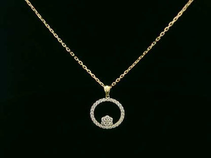 18K gold diamond circle pendant with floral diamond cluster, 0.35 carat total, minimalist design without chain
