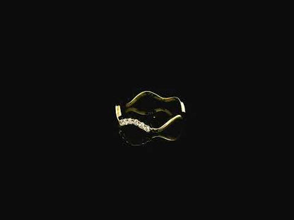 Diamond Contour Band Ring in 18K Yellow Gold with Curved Wave Design by Emirates Diamonds