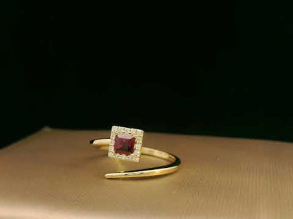 18K Yellow Gold Ruby and Diamond Halo Open-Bypass Ring – 0.36ct Ruby