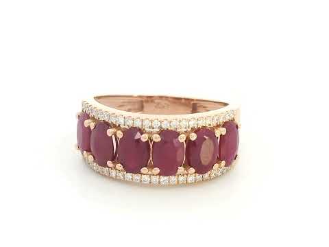 Ruby and diamond three-row ring in 18K rose gold

