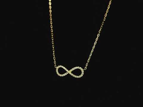 Diamond infinity necklace in 18K yellow gold featuring 0.19 carats of diamonds by Emirates Diamonds.