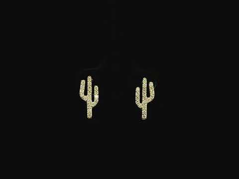 18K yellow gold cactus stud earrings featuring 0.29 carat natural diamonds with butterfly push back closures.