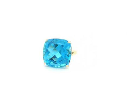 43.85 Carat Swiss Blue Topaz Solitaire Ring in 18K Yellow Gold