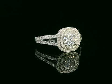 GIA certified 18K gold engagement ring with 0.50ct center diamond and double halo