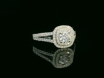 GIA certified 18K gold engagement ring with 0.50ct center diamond and double halo