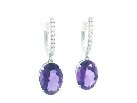 Amethyst dangle earrings with pavé diamond hoops