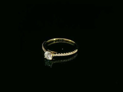 Diamond Solitaire Engagement Ring with Pavé Band in 18K Yellow Gold