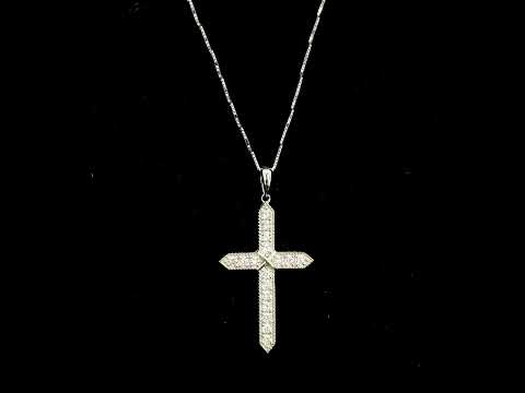 18K white gold natural diamond cross pendant with round brilliant diamonds, Christian religious pendant.