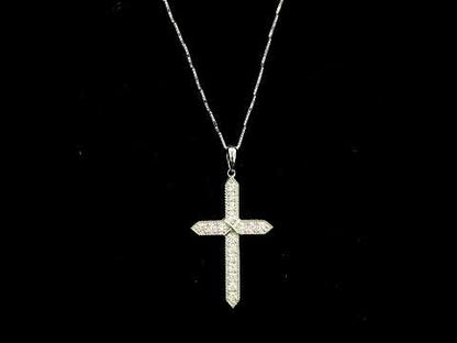 18K white gold natural diamond cross pendant with round brilliant diamonds, Christian religious pendant.