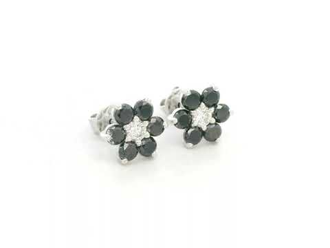 Black and white diamond floral stud earrings in 18K white gold with 1.27 carat total diamond weight by Emirates Diamonds