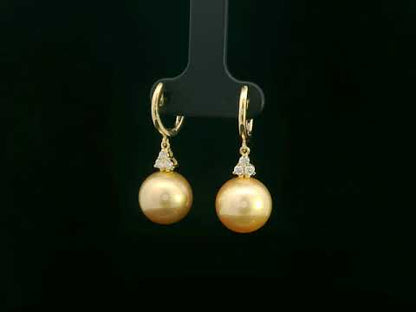 18K Yellow Gold South Sea Pearl Earrings with Diamond Accents
