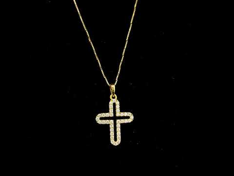 18K yellow gold natural diamond open cross pendant with round brilliant diamonds, religious Christian pendant without chain.