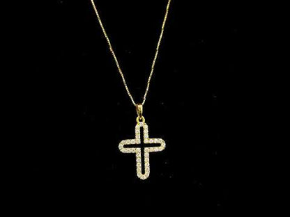 18K yellow gold natural diamond open cross pendant with round brilliant diamonds, religious Christian pendant without chain.