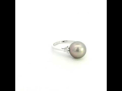 Tahitian Black Pearl and Diamond Ring in 18K White Gold
