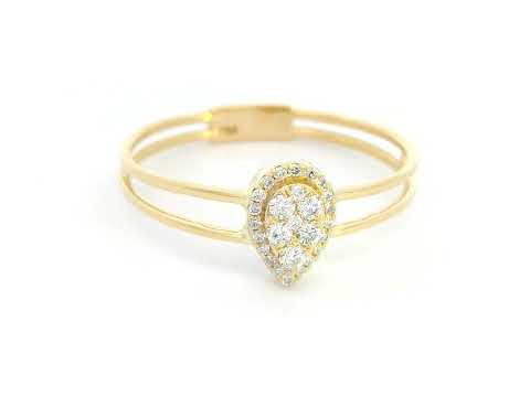 18K yellow gold pear-shaped diamond cluster ring with 0.21 carats of round diamonds in an open double-band design.