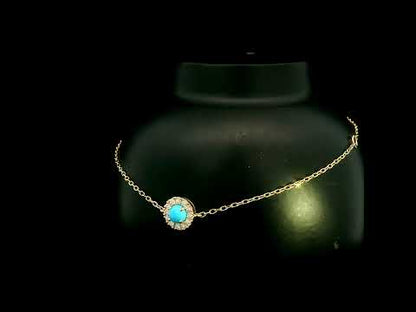 Turquoise and diamond halo bracelet in 18K yellow gold