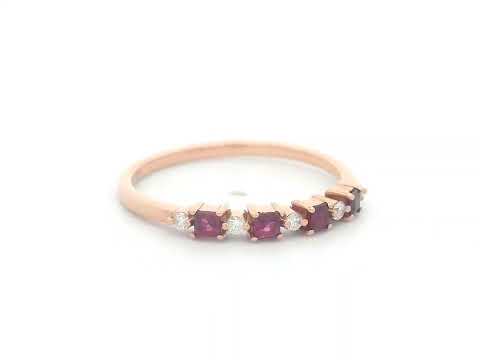 18K rose gold ring with alternating square-cut rubies and diamonds – Perfect for stacking or as a birthstone ring.