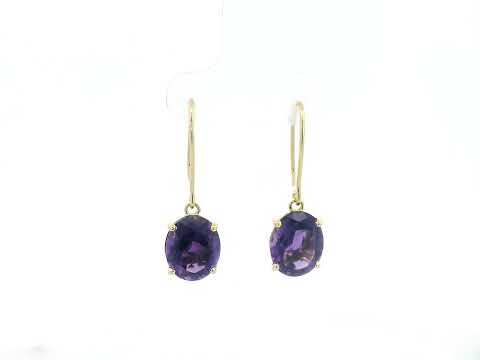 18K yellow gold amethyst drop earrings with oval-cut amethysts by Emirates Diamonds