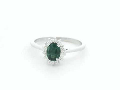 Green Sapphire & Diamond Halo Ring in 18K White Gold
