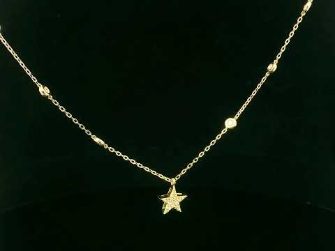 18K yellow gold diamond star necklace with diamond station chain – dainty celestial jewelry