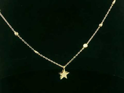 18K yellow gold diamond star necklace with diamond station chain – dainty celestial jewelry