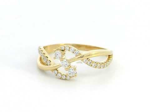 18K gold infinity twist ring with 0.33 carats of round diamonds in an elegant crossover design


