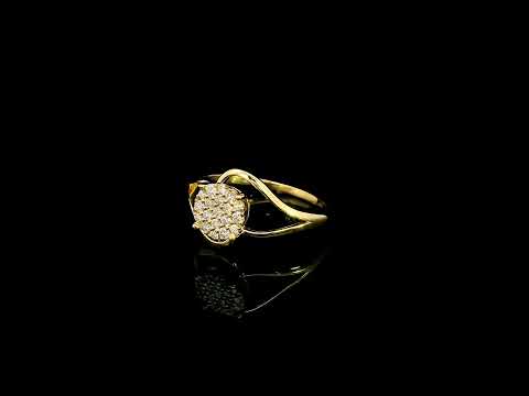 18K yellow gold diamond cluster ring with round diamonds and flowing sculptural swirl design by Emirates Diamonds.